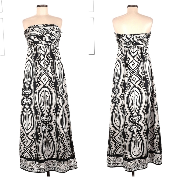 White House Black Market Strapless Silk A-Line Maxi Dress Abstract Print Sz. 4 - Picture 2 of 11